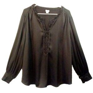 CHICO'S Tunic Gray Satin Long Sleeves Soutache Pullover Blouse - Sz 4 (20-22)